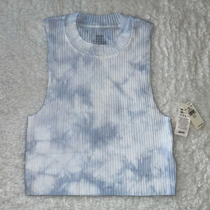 Aerie Rebel Ribbed Crop Tank Top Size XS Blue & White NWT